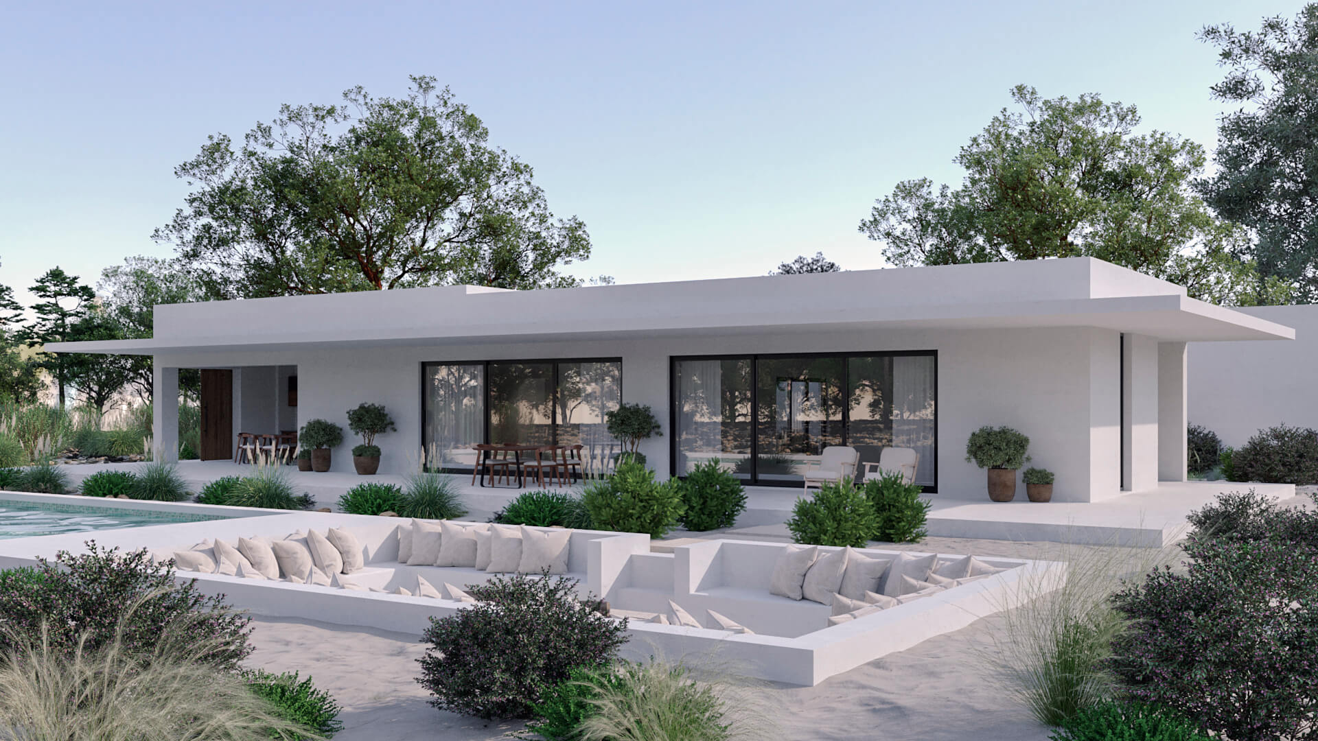 CGI - Casa em Melides, Grândola, Portugal – Render externo de casa térrea moderna